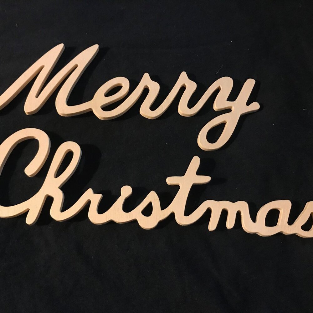 Merry Christmas unfinished wood cutout.  3/8" depth. 2 separate pieces NWOT